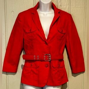 New York & Company Red Belted Linen Blazer